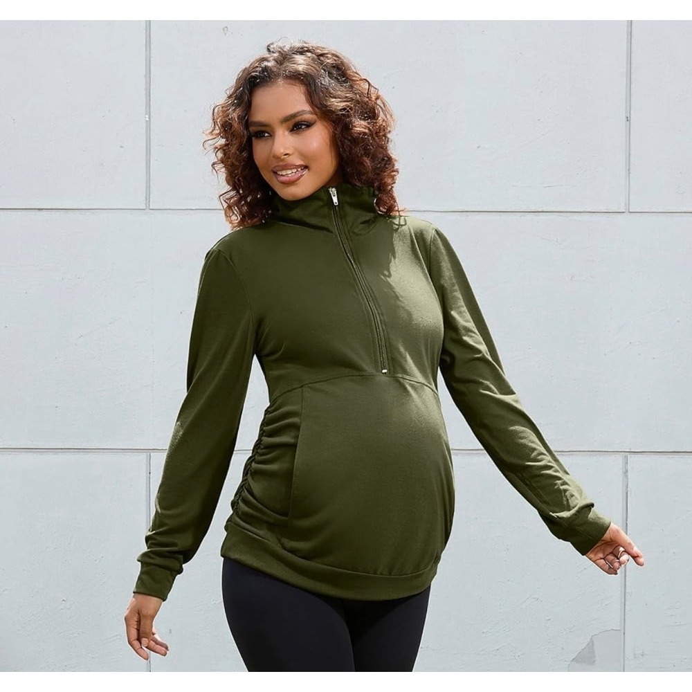 DEBELLY Maternity Half-Zip Sweatshirt – Army Green – Large – NWT